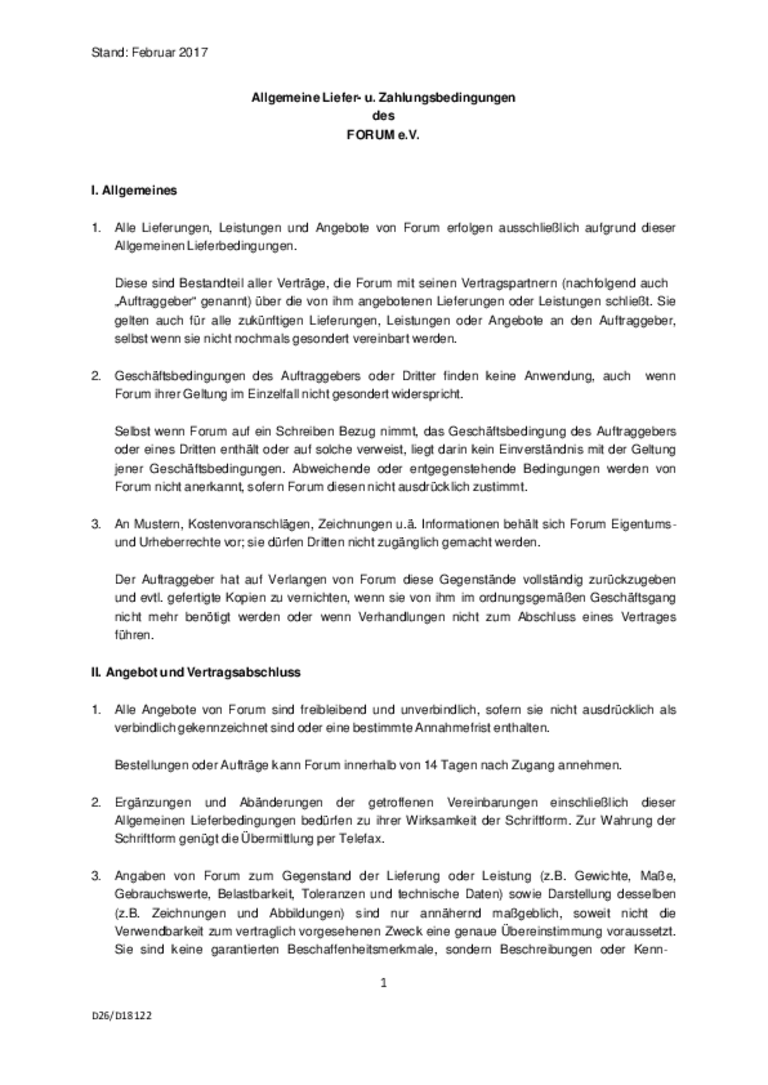 Allgemeine Liefer- u. Zahlungsbedingungen des forum e.V.