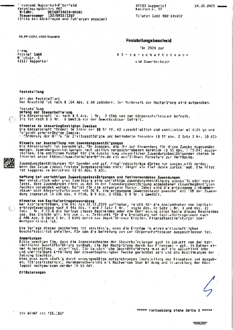 Freistellungsbescheid proviel