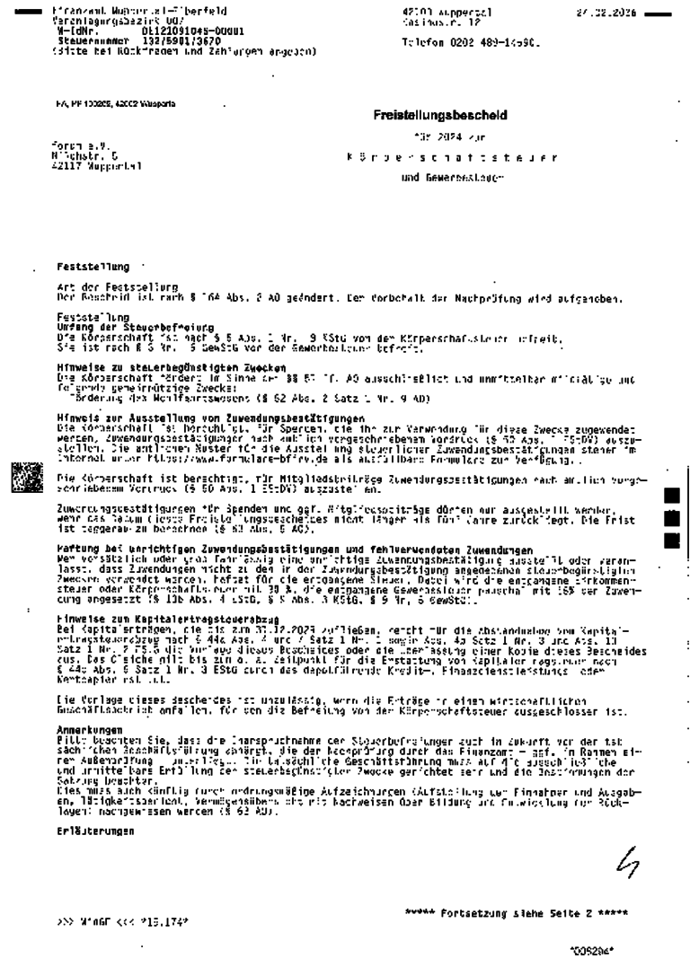 Freistellungsbescheid forum e.V.