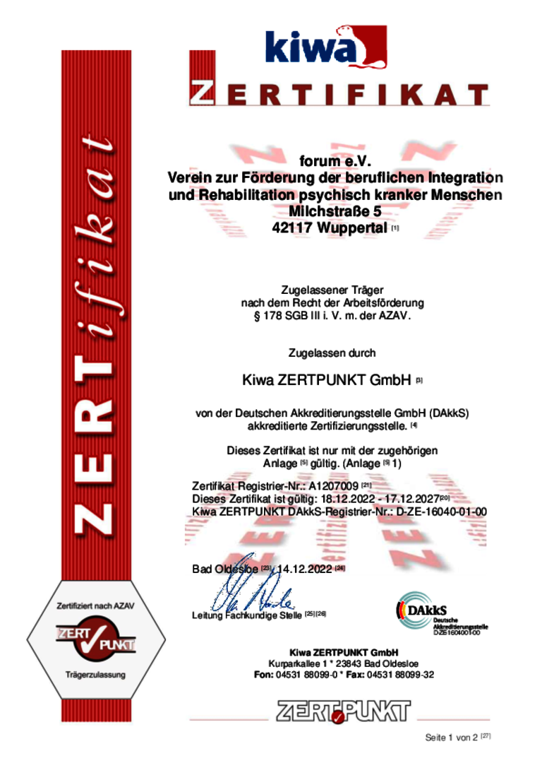 Zugelassener Träger nach dem Recht der Arbeitsförderung: forum e.V.